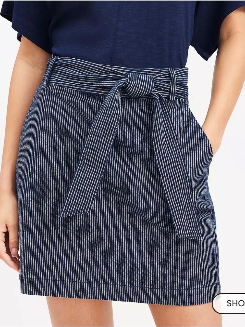 LOFT Textured Stripe Belted Mini Pocket Skirt Size 2
